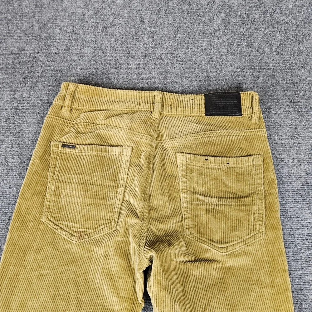 SERENEDE Mens Fitted Corduroy Pants 30 Mustard Yellow Gold Slim Stretch RN166138